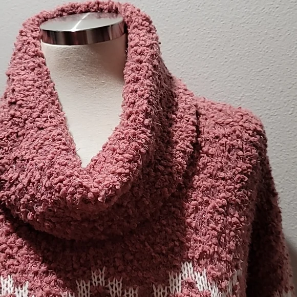 SONOMA XXL Mauve Cowlneck Long Sleeve Fair Isle Sherpa Comfy Cozy Sweater Top - Picture 4 of 13